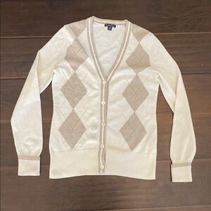 Brooks Brothers Women's Cream & Brown Button Up Cardigan Sweater Size XS -stains